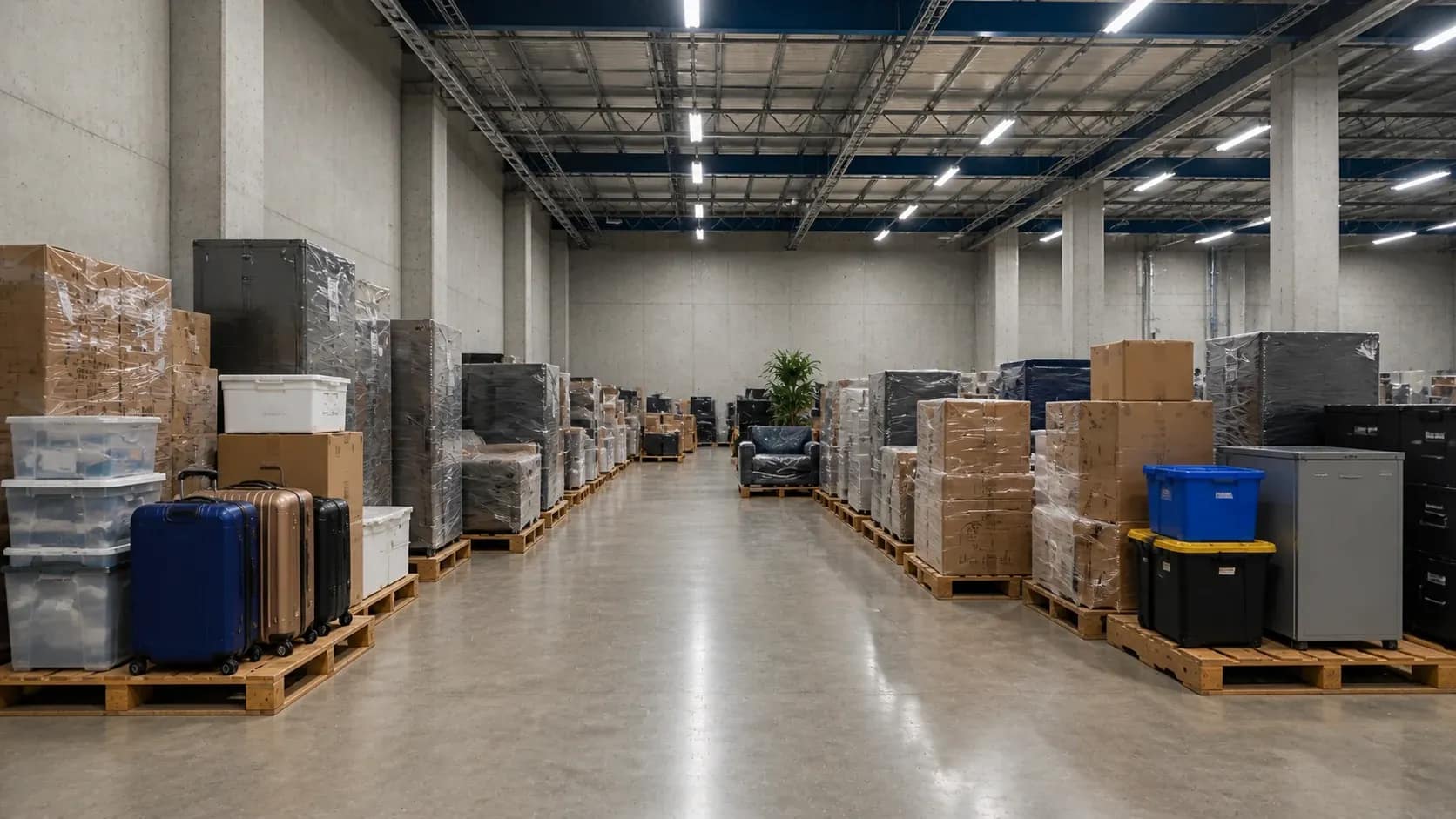 FREE SPACE with pallets and a clear aisle between stored goods