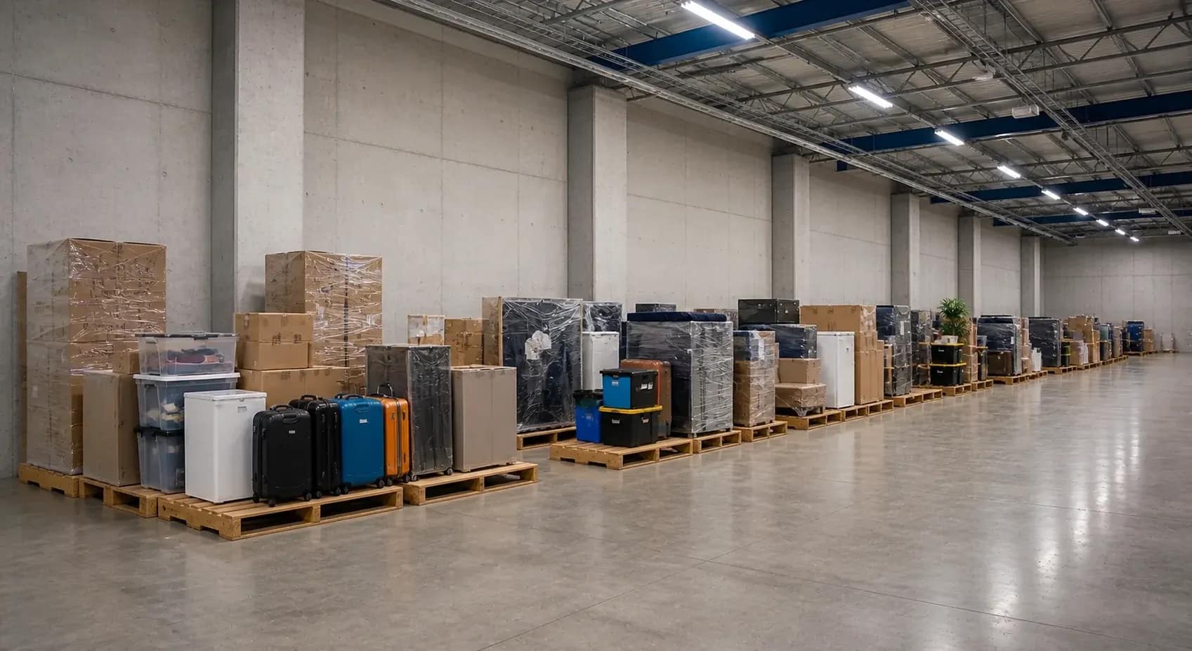 Open FREE SPACE storage with goods and equipment